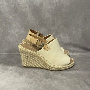 TOMS Marisol Wedge Sandals Womens‎ 6.5 Beige Canvas Open Toe Espadrille Strap